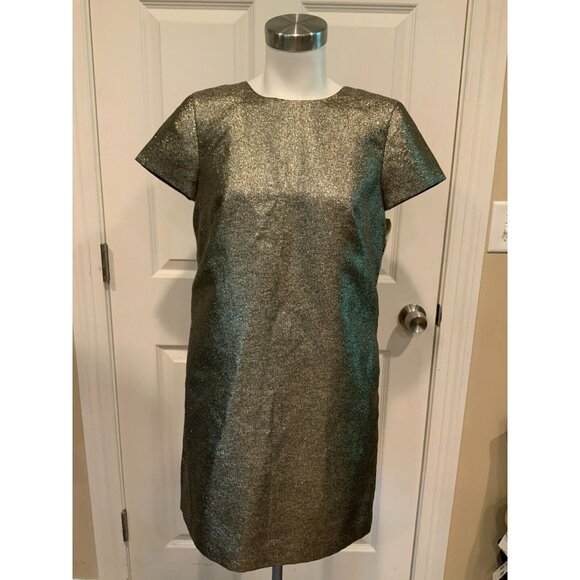 Madewell Metallic Gold Short Sleeve Shift Dress W/ Pockets, Size 2 (US) - Picture 1 of 8